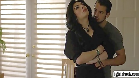 Brunette Tranny Ariel Demure Fucks Boss Big Cock In Office